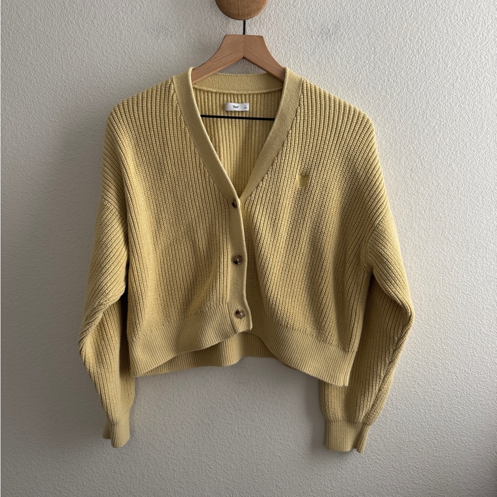 TNA Aritzia Cropped Yellow Sweater Cardigan